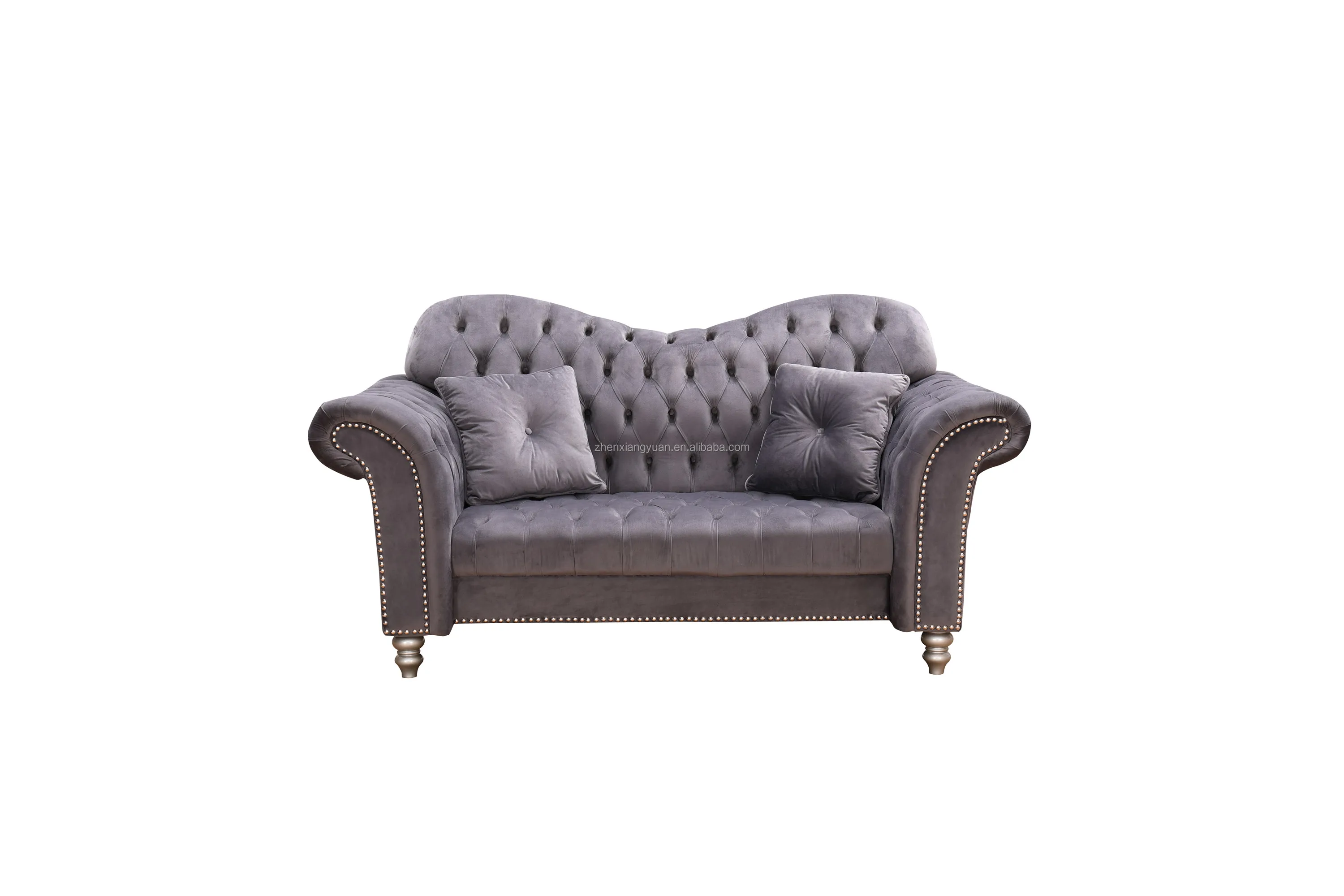 2021批发家具高品质chesterfield灰色天鹅绒沙发客厅沙发
