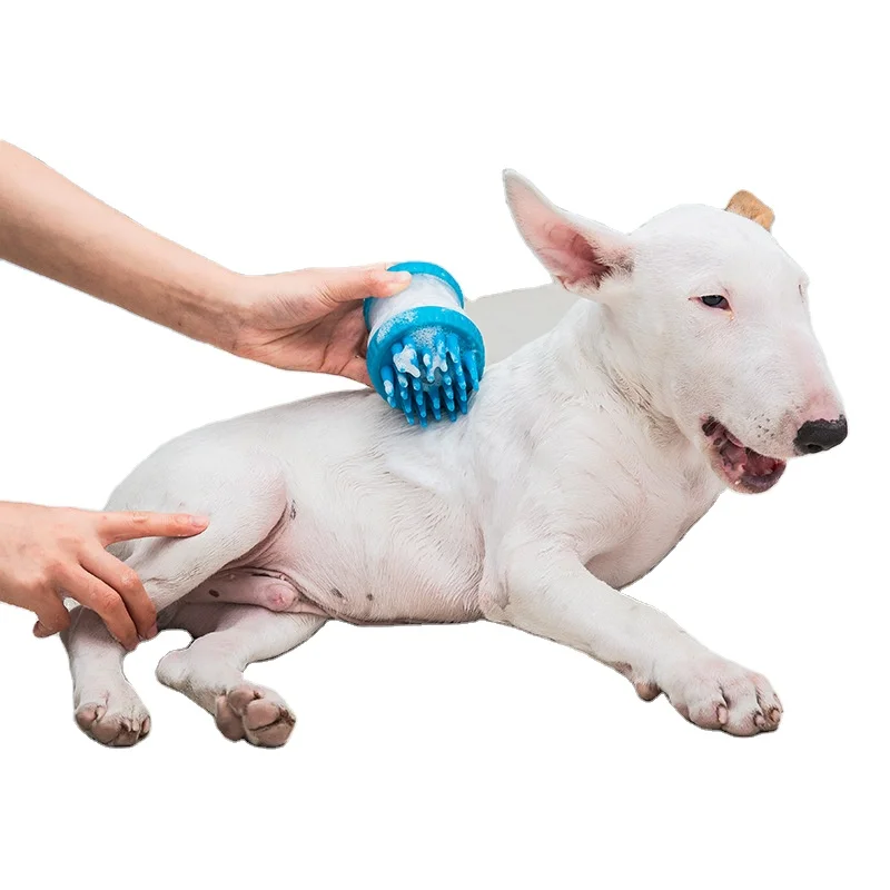 

Shampoo Dispenser Pet Dog Massage Brush Bath Grooming Brush, Blue,pink