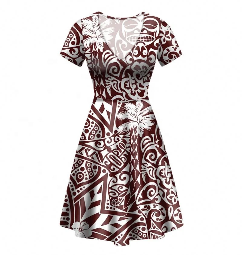 

Samoa American Samoa Polynesian Traditional Tribal Print Comfortable Elegant Women Dresses Summer Casual Short Sleeve Loose, Customized color