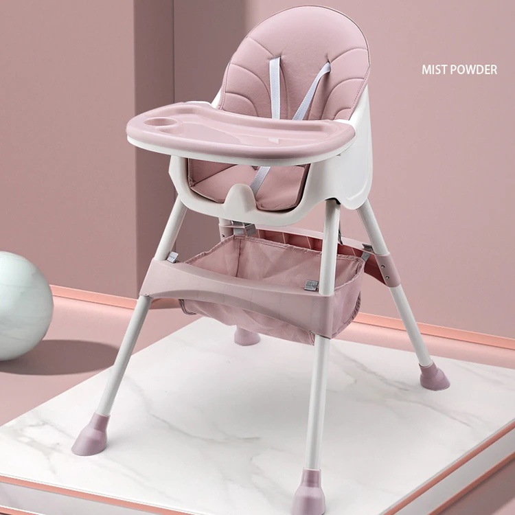 Adjustable Height Multi-Purpose Stable Storage Layer with Safety Belt Soft Cushion Modern Plastic Baby Dining Feeding High Chair