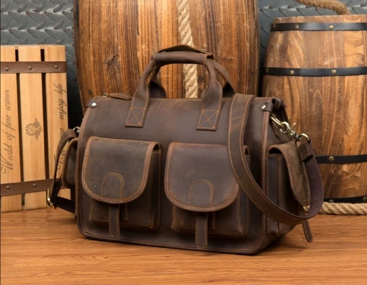 

Vintage handbag briefcase top layer cowhide luggage bag leather men's shoulder bag