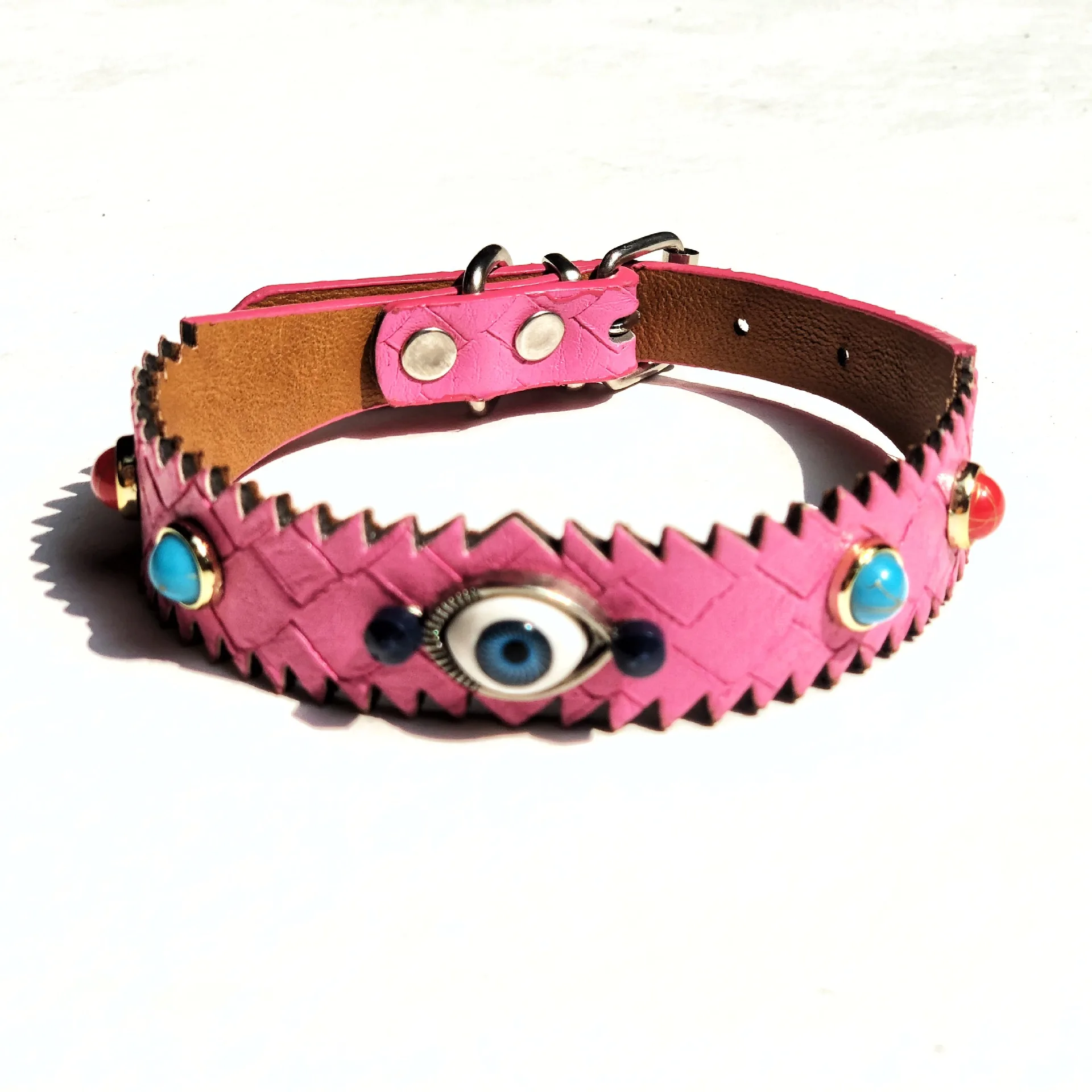 

Cute Jewels Cat Fancy Wholesale Dog Collars Plain Pet Collar Leather Luxury Hundehalsband Perlen, Pink