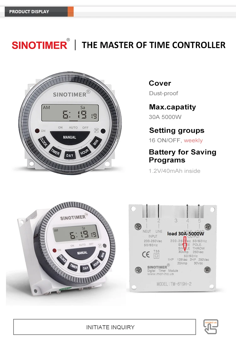 230vac Heavy Load 30a 7 Days Weekly Programmable Digital Timer Switch