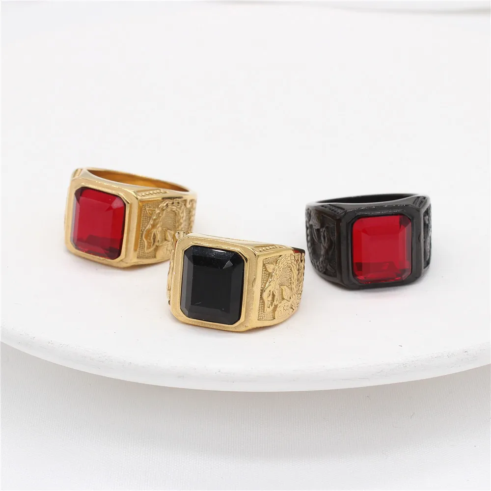 

Vintage men 18k gold plated stainless steel snake gemstone rings