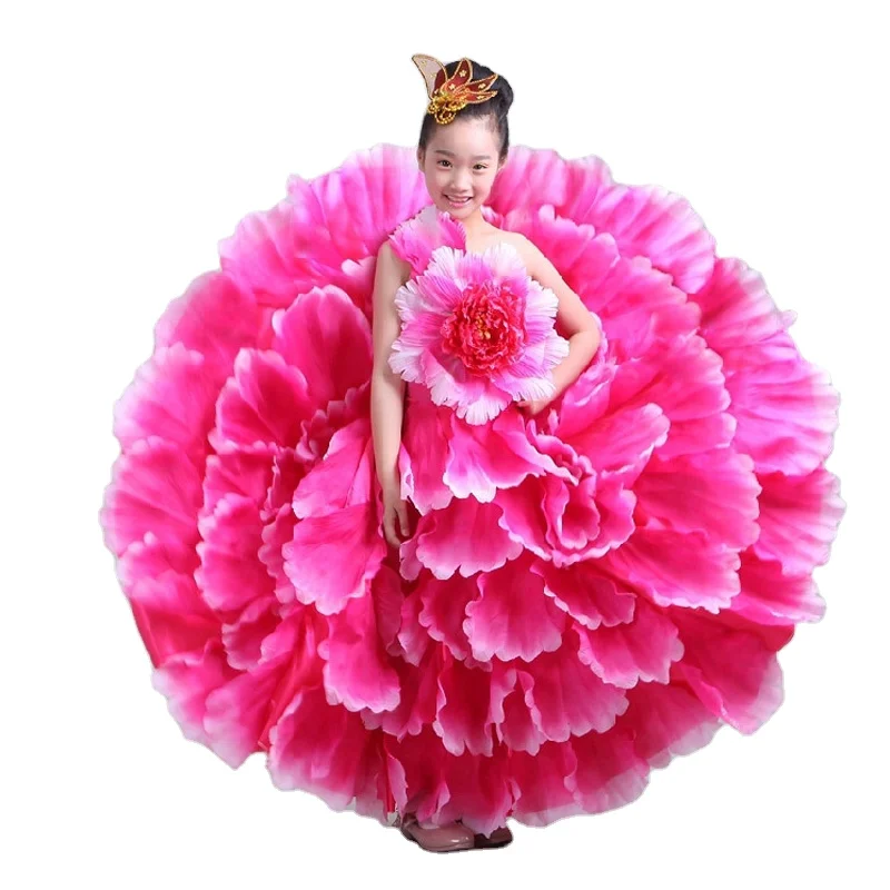 

Kids Spanish Dancer Costume Flanmenco Flower Dress /Girl's Flamenco Dance Dress, Red