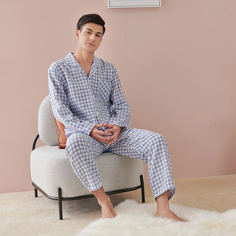 

New Style 2 pc Comfortable Night Pajamas Sets Men Sleepwear Homewear, Blue/green