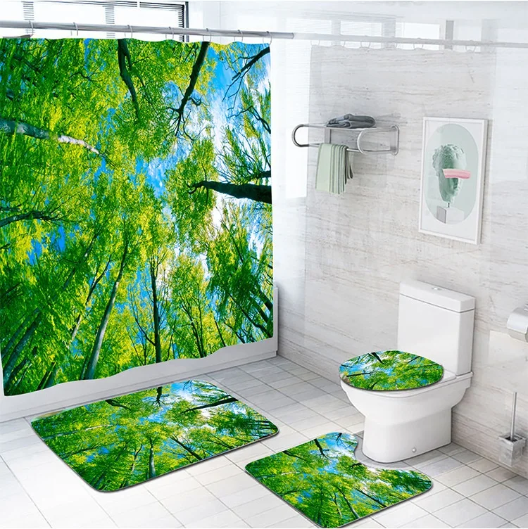

Modern Designers Shower Curtain Set Custom Polyester 4 Piece Bathroom Shower Curtain Bathmat Set