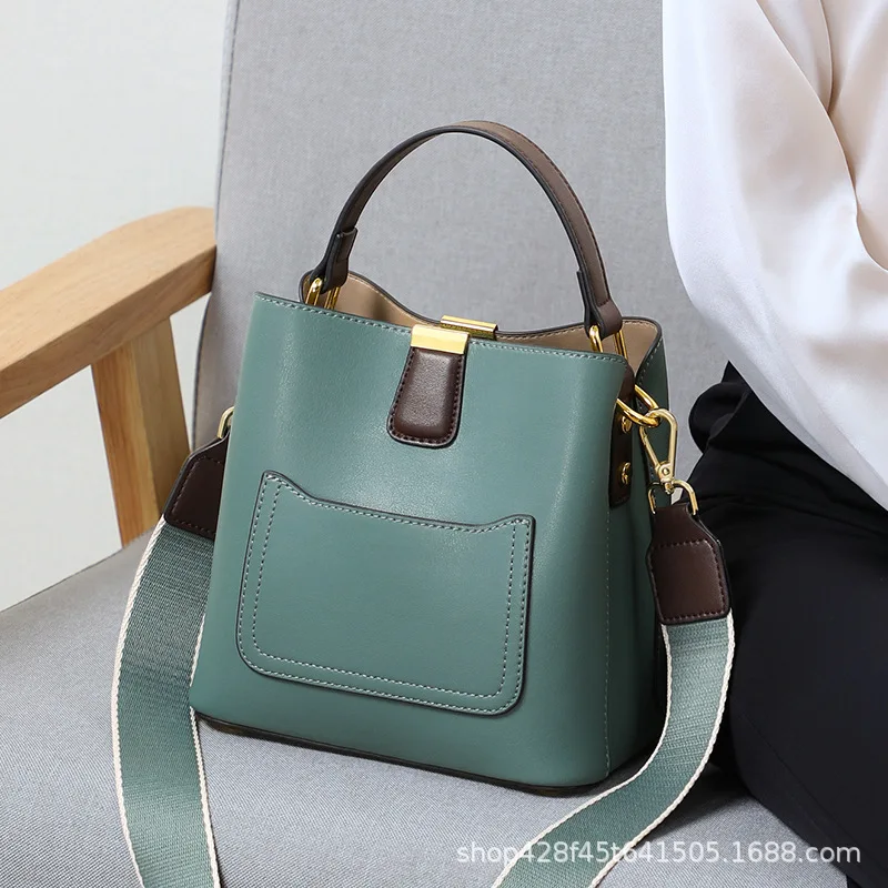 

Women Leather Bucket Bag Large-capacity Messenger One-shoulder Handbag