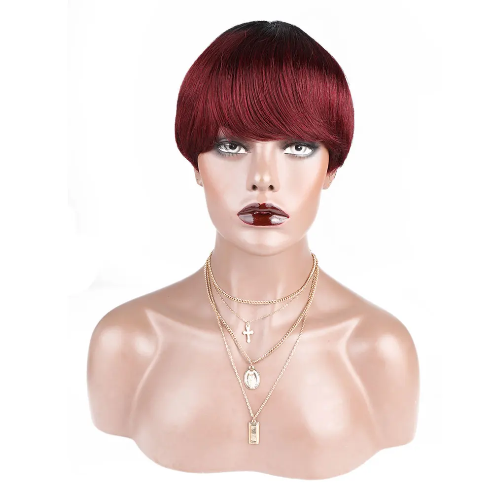 

women wig Virgin Brazilian Human Natural Short Pixie Wig with Bangs machine made