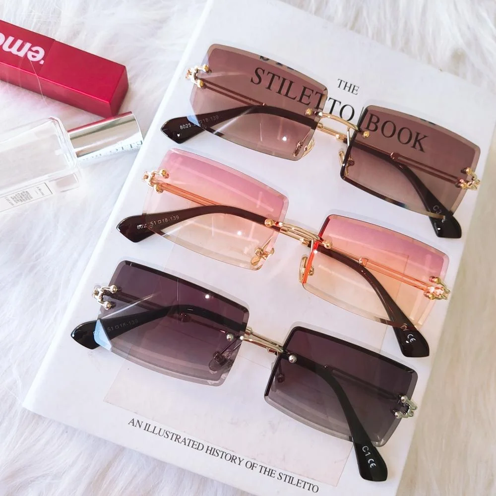 

2021 custom women semi square vintage rimless color rectangle glasses frameless clear sunglasses rimless men oval sunglasses
