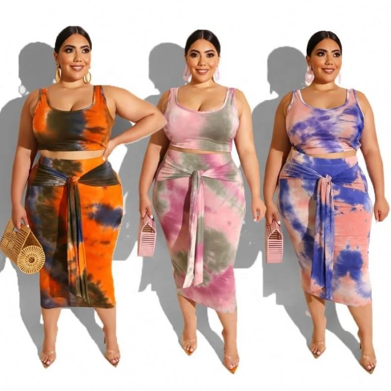 

Wholesale Summer Women Outfit Fashion Plus Size 2019 Sexy Tie Dye Crop Top And Skirt Two Piece Set For Womens Clothing, As picture or customized make