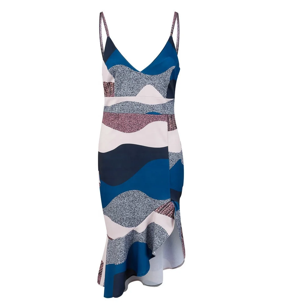 

B61578A Hot sell dress low-cut halter v-neck flounce wrap hip dress