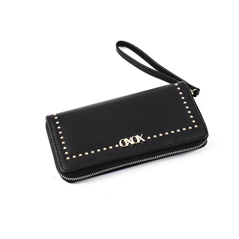 

Wholesale fashion card cash long clutch purse women pu leather wallet with rivet decoration, Customized color