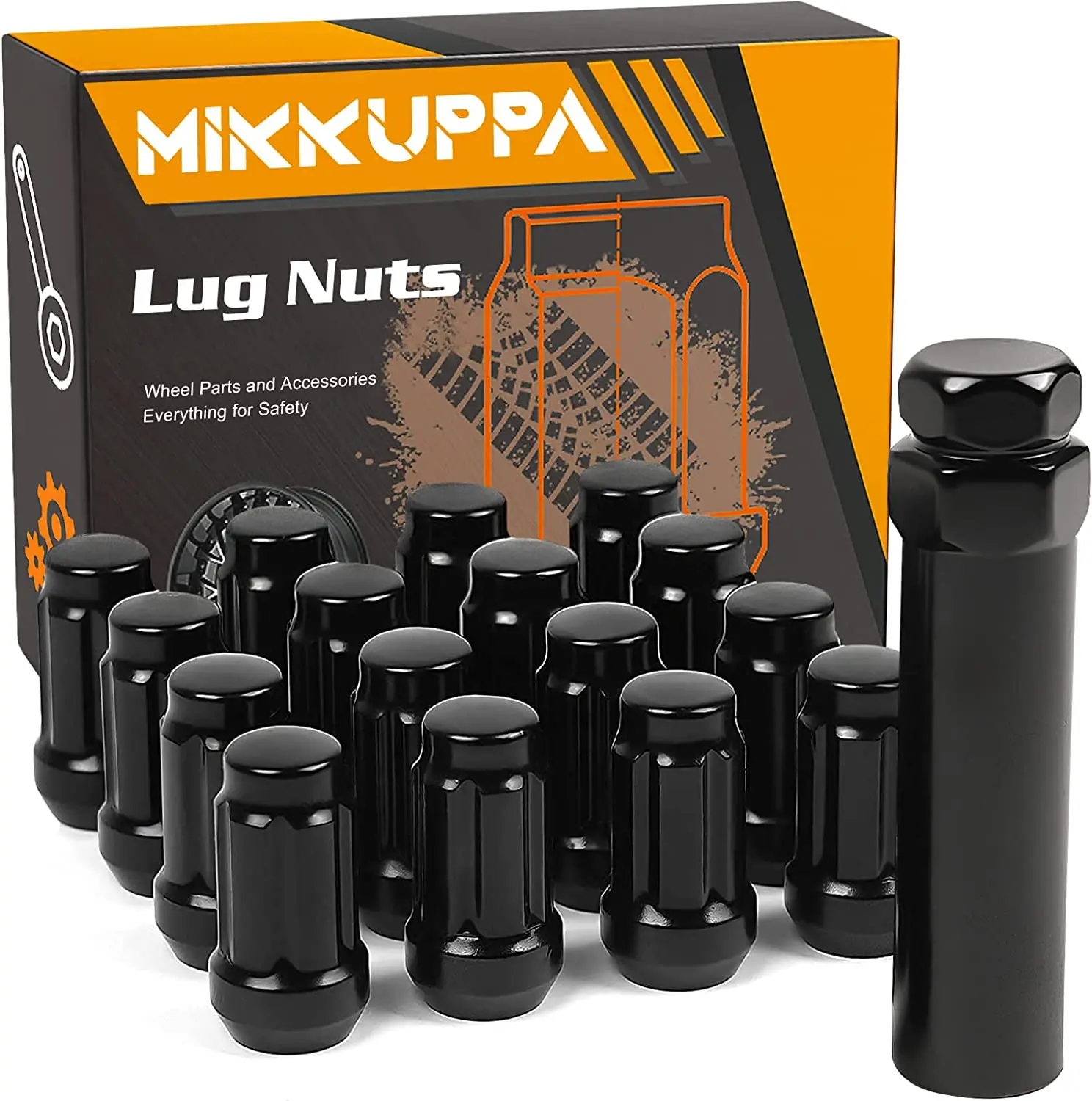 

ALQLN041 MIKKUPPA 16 Pcs 3/8-24 Thread Black Spline Wheel Lug Nuts with Socket Key Tool