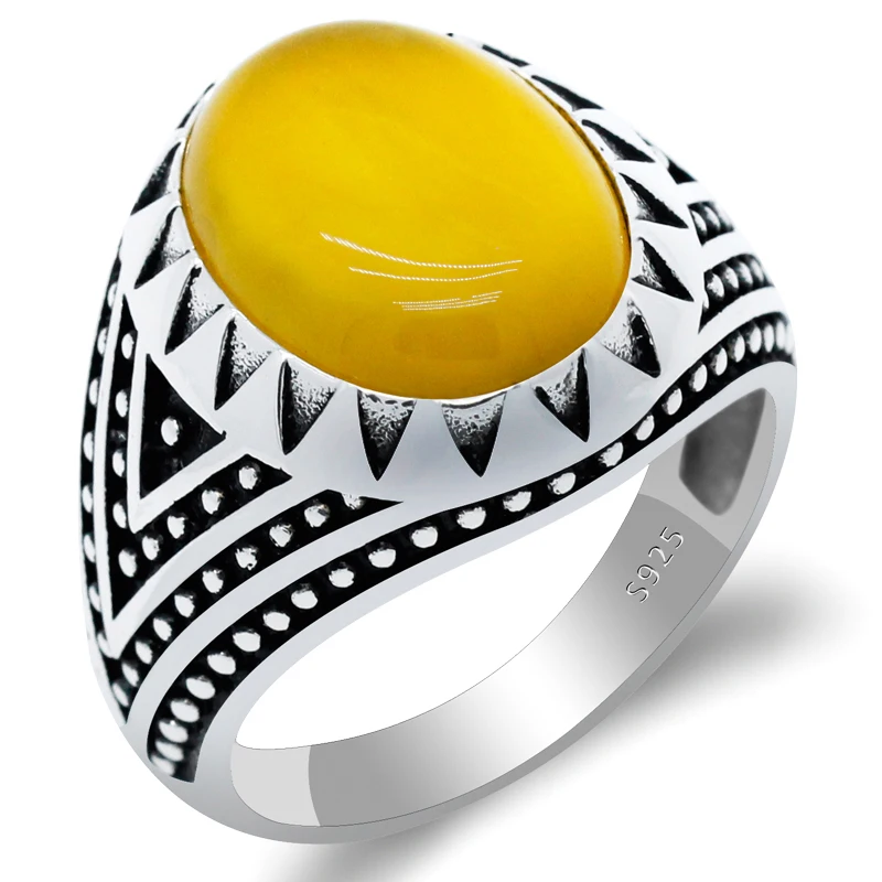 

Yellow Agate Men Ring In 925 Sterling Silver for Men Women Turkish Ring Man Silver Jewelry Wholesale Price