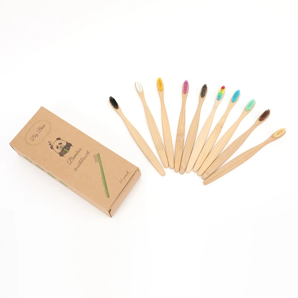 

Natural, Eco-Friendly, Green and Compostable rainbow 10 Piece BPA Free Soft Bristles bamboo toothbrush, 10 colors