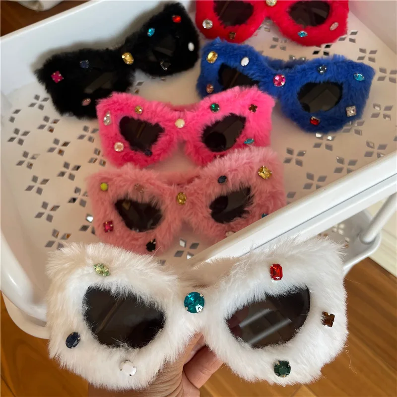 

LBAshades 5141 Cat eye Rhinestone shades 2023 new Soft fur diamond sunglasses decorative party sunglasses