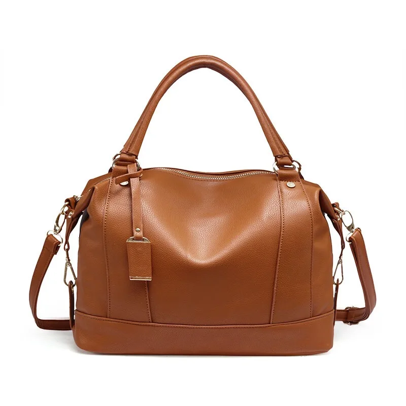 

Women Fashion Messenger Shoudler Bag Plain PU Handle Purse Big Capacity Wholesale Handbag Crossbody, Brown