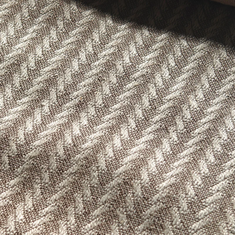 Extra Wide Grey Linen Cotton Blend Curtain Fabric Striped Knitted Designs Blackout Woven Technique for Home Decor with Samples