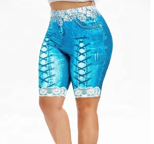 

Female Printed Denim Sweatpants European And American Slim Fit Hip-Lifting Leggings Plus Size Breathable Yoga Pants XQM
