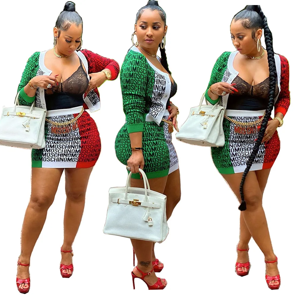 

BNQC8028-2022 new suit colorful long-sleeved split top plus mini skirt fashionable sexy club suit women skirt suit, Picture color