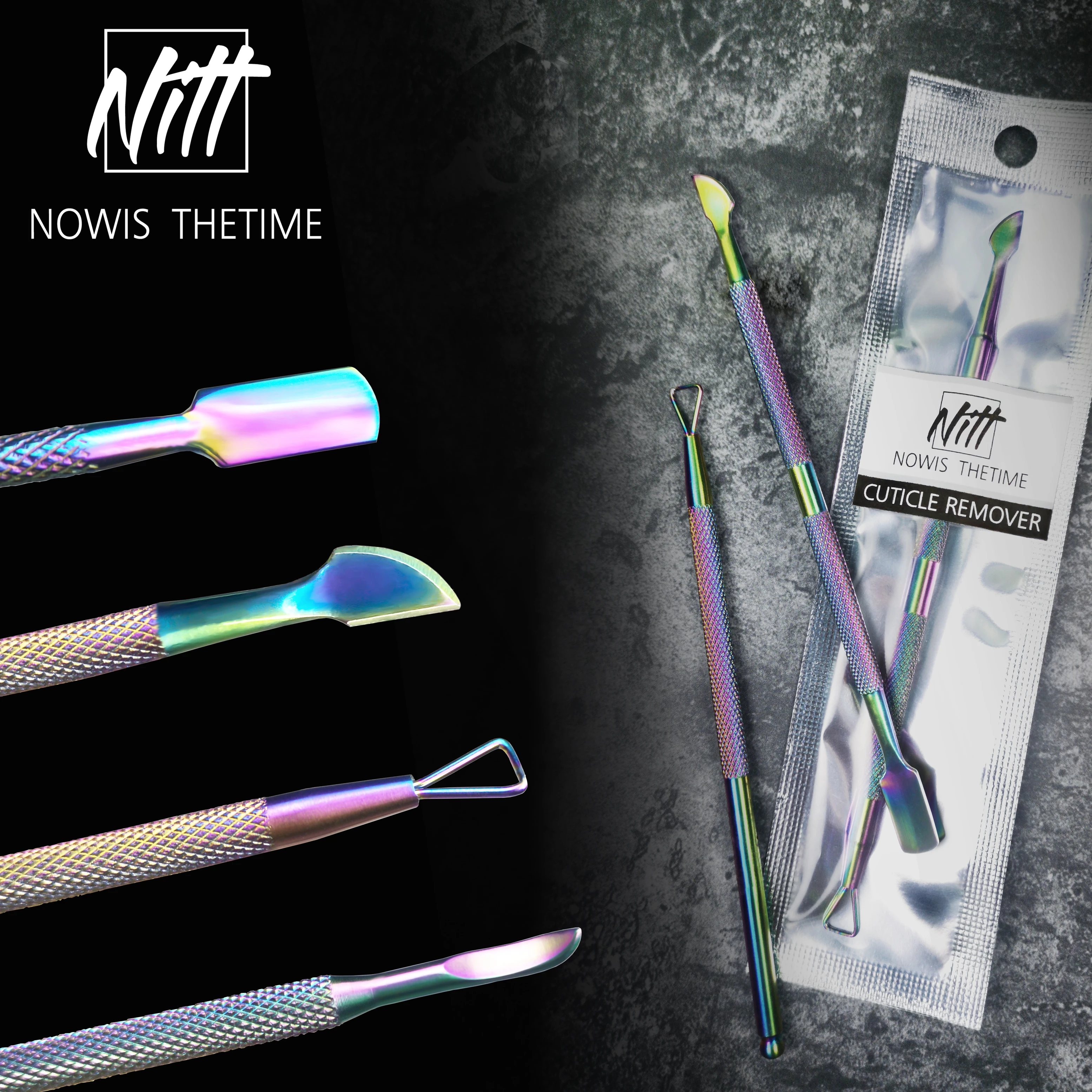 

Multi Functions Metal Titanium Nail Cuticle Pusher with package
