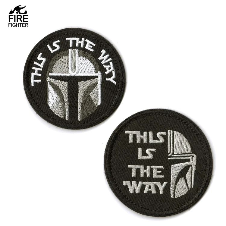 

This is The Way Mandalorian Half Helmet Inspired Art Embroidered Fastener Hook and Loop Backing Tactical Patches, Customized colors