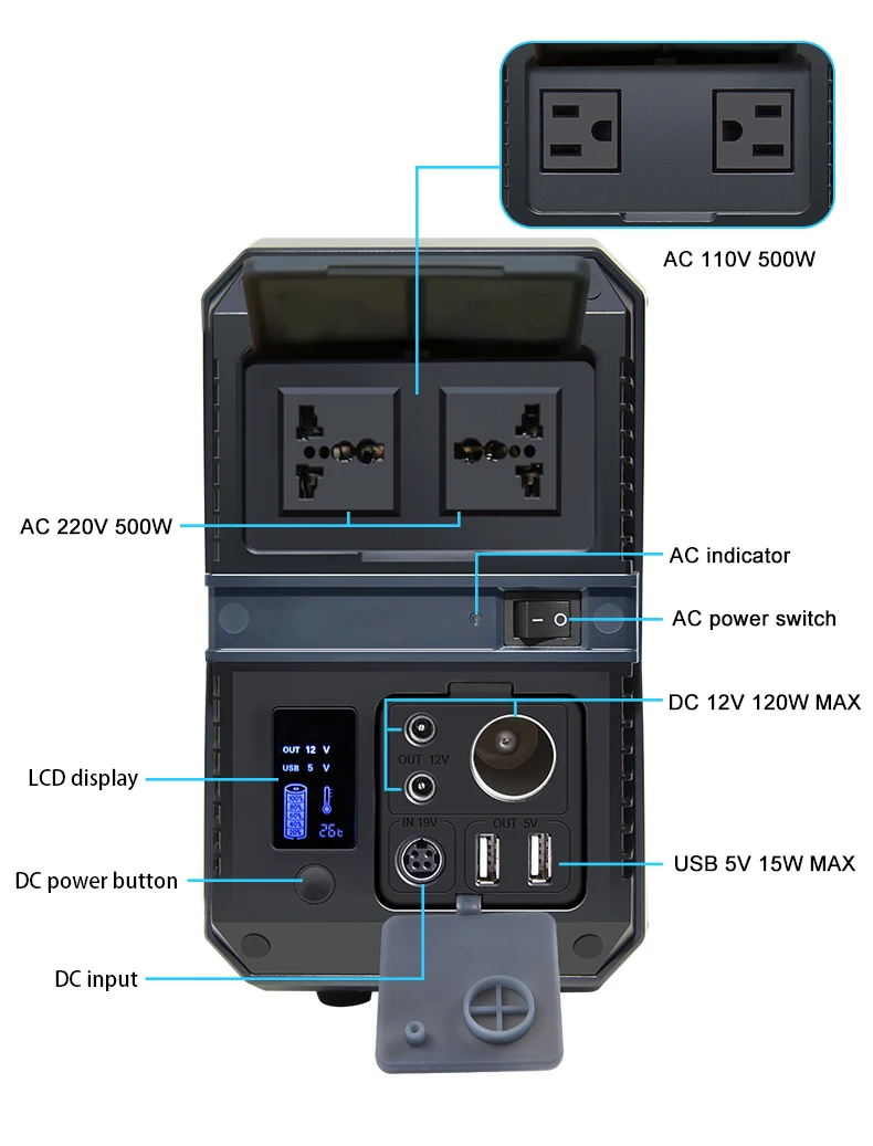 110V/220V 500 Watt Portable Power Station Lithium Solar Battery Pack - ANKUX.COM