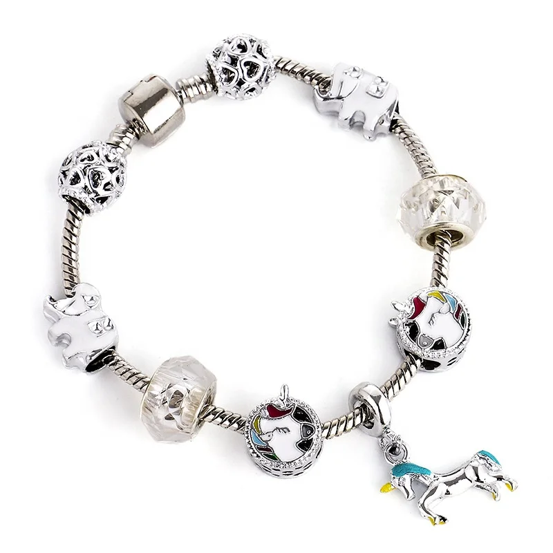 

Cute Elephant Accessories Lovely Animal Unicorn Bracelet Beads Kids Charm Bracelet Women, White