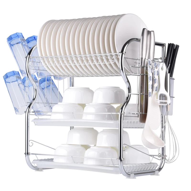 

Dish Drying Rack, 3Tier Dish Rack with Drain Board, Utensil Holder and Dish Drainer for Kitchen Counter Space Saving Drying Rack