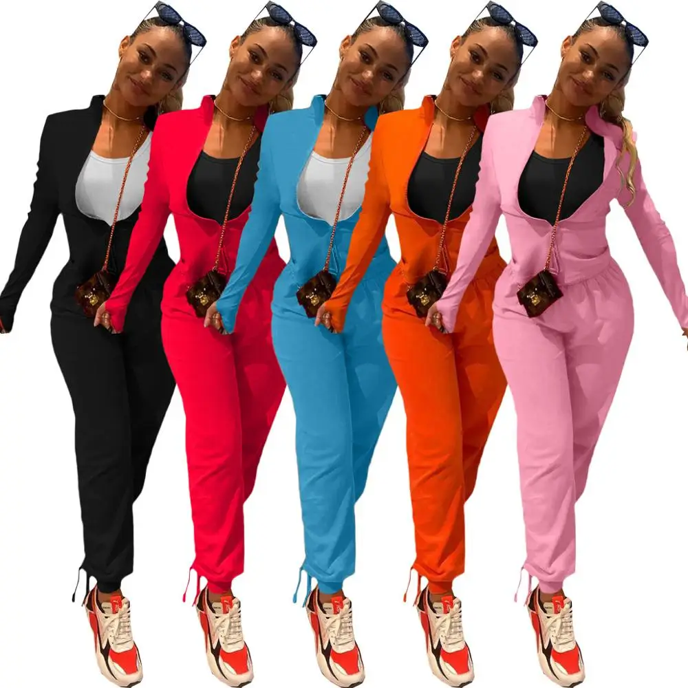 

2021 Spring Stacked Joggers Ladies Solid Color Stacked Leggings Tracksuit Women 2 Piece Pants Set Clothing