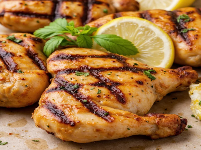 Grilled chicken marinated in homemade lemon-herb mixture