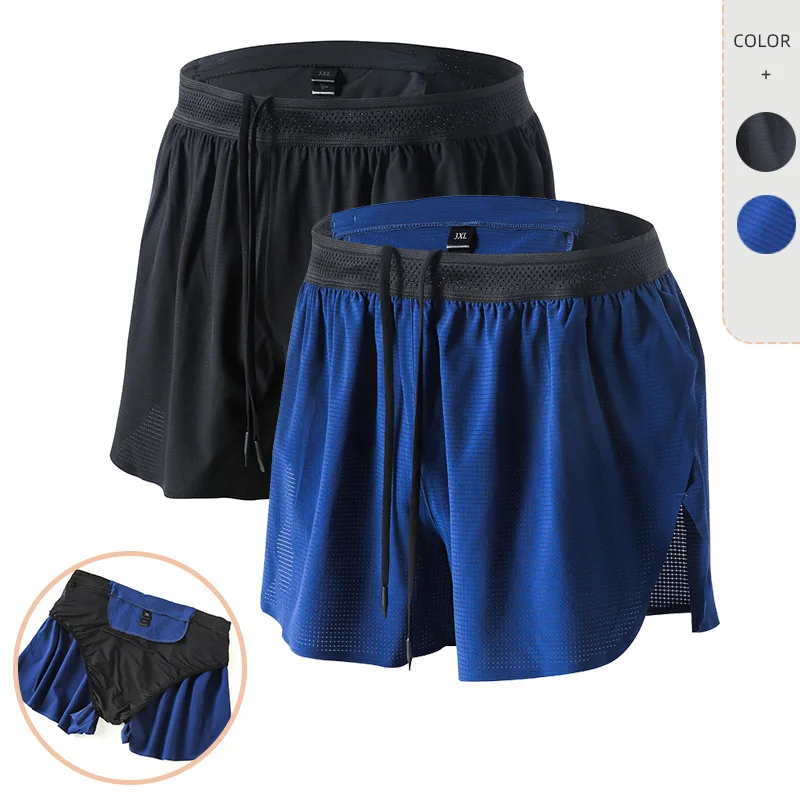 

Summer marathon running shorts Double-layer breathable and quick-drying fitness shorts mens sports short pants