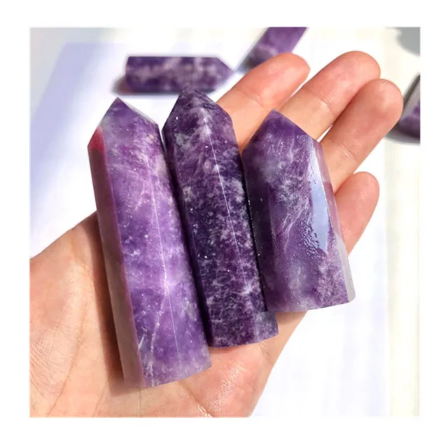 

Natural hand carved healing crystal towers purple lepidolite wand points crystal stones for sale