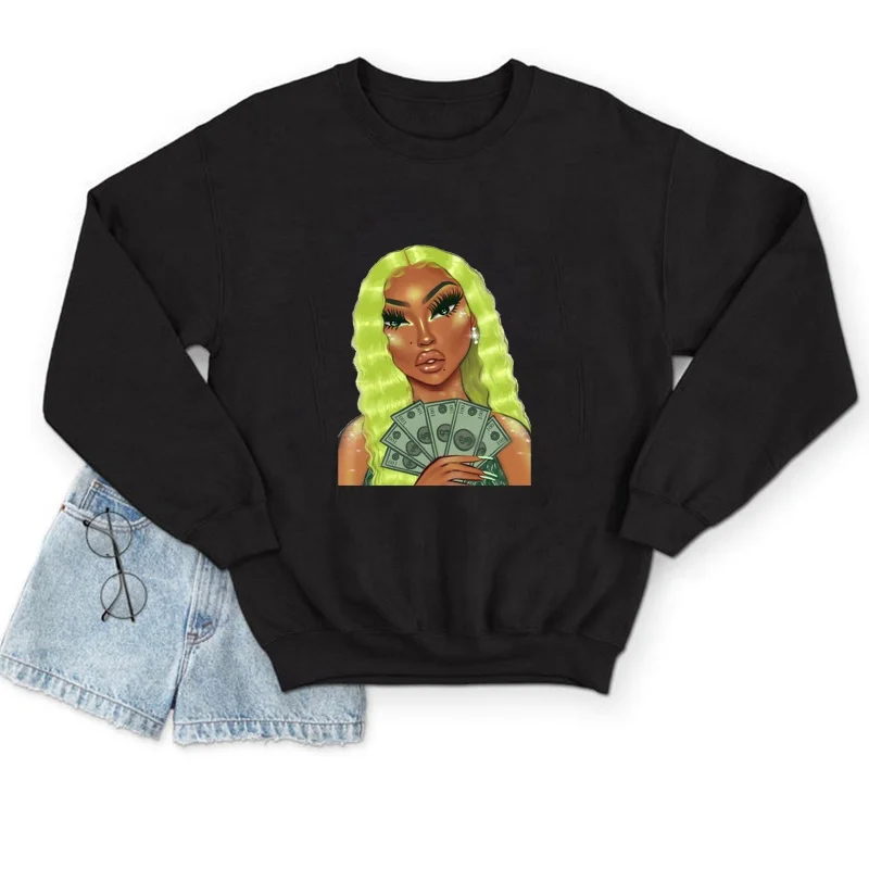

Hot Selling MAKE MONEY NO FRIENDS Crew Neck Plain Cotton Women Oversized Graphic Hoodies Sweatshirts, Black & white