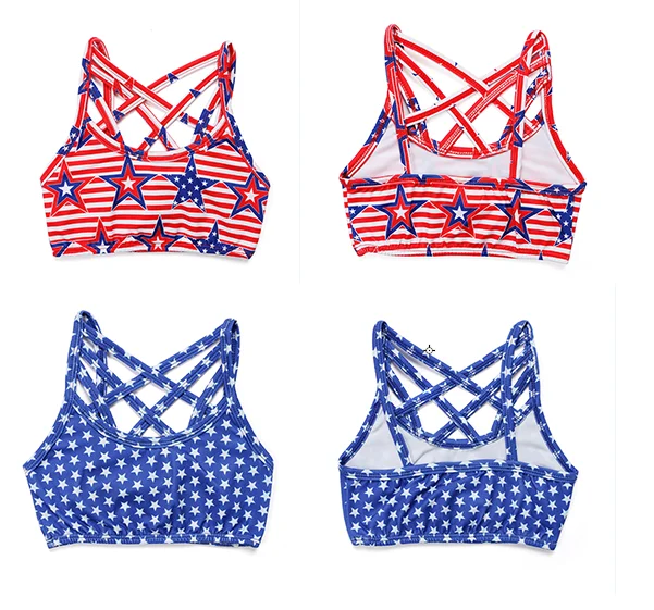 

Accept Customized Order Wholesales Spring and Summer Comfortable Baby Girls American Flag Bralettes Custom Star Print Bralett, Picture shows