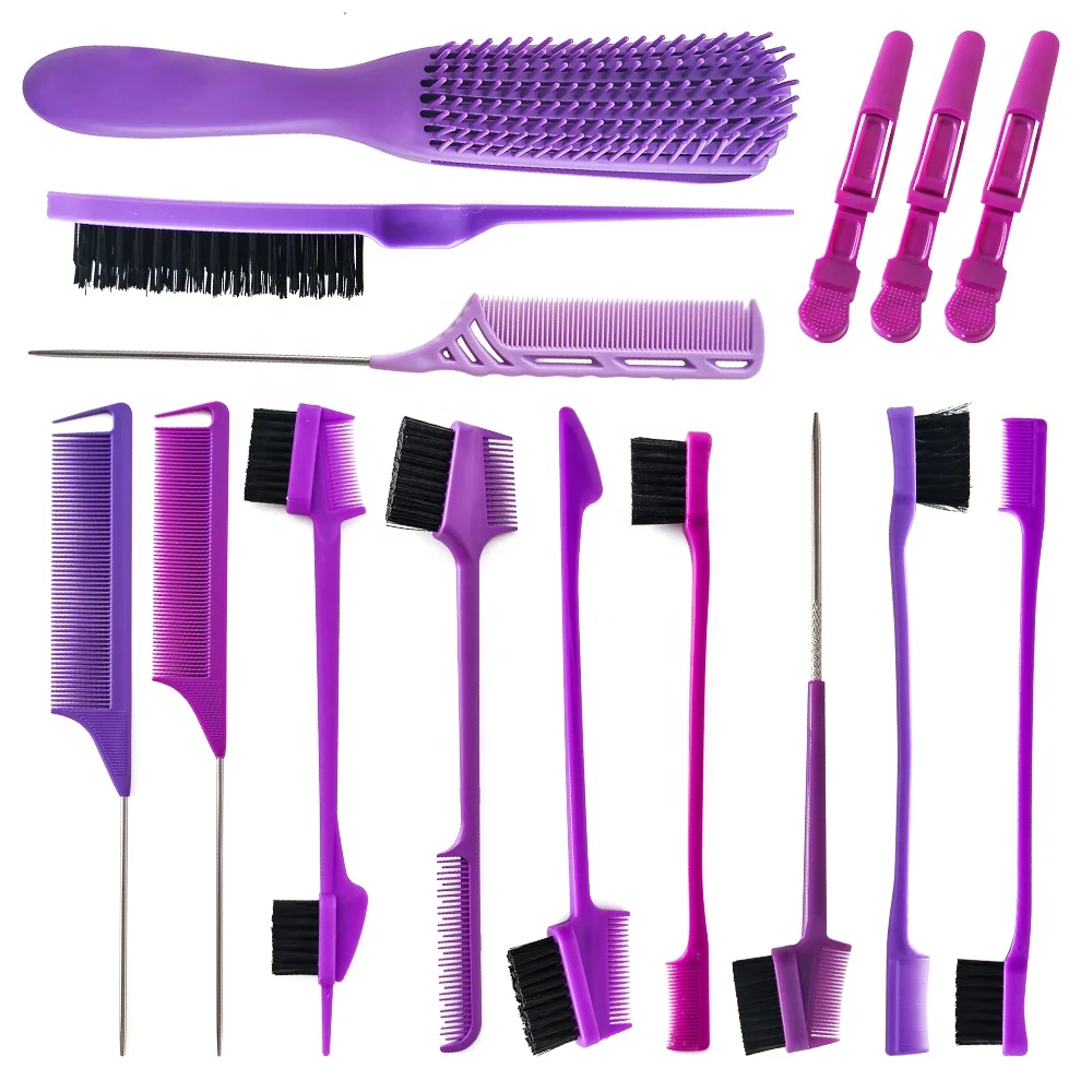 

Custom logo Rat tail comb Eyebrow brush 3 in 1 Hair edge brush and comb Detangling Brush and Comb Set for Men and Women