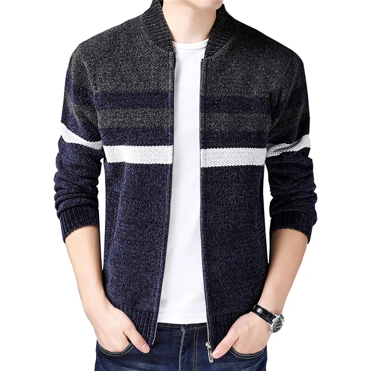 Wholesale High Quality Blend Cotton Cashmere Striped Cardigan Sweater ...