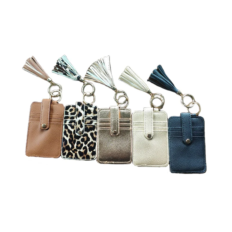 

Keychain Wallet Monogrammed Leopard Tassel PU Leather Keychain Card Holder, Leopard ,black,brown,navy,rose gold ,snake