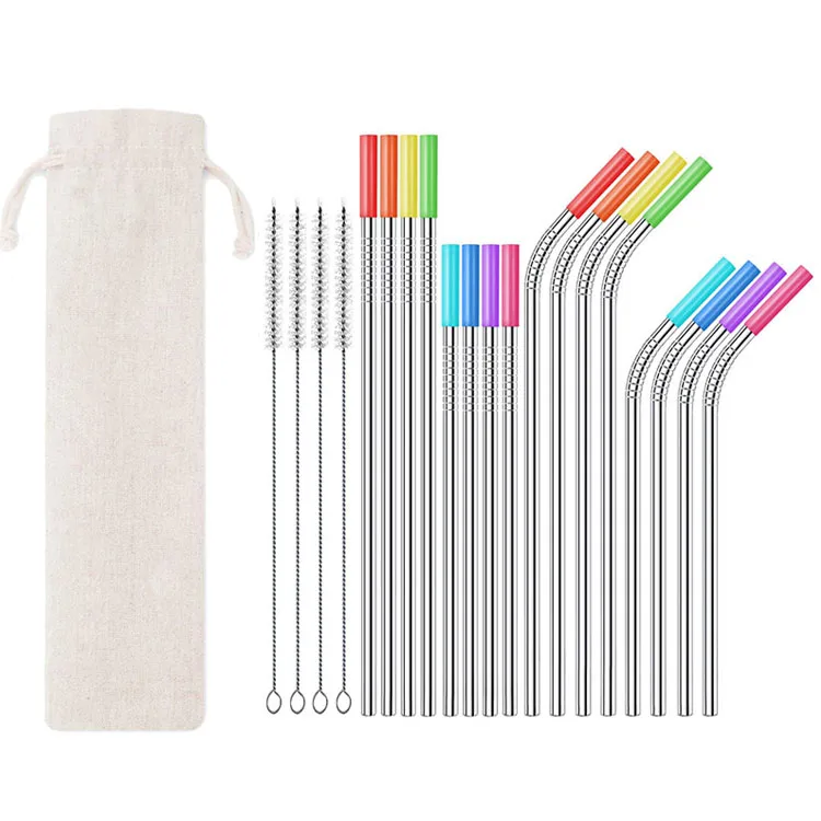 Svin 16 Pcs Food Grade Reusable Drinking Straws Metal Stainless Steel Straw Set