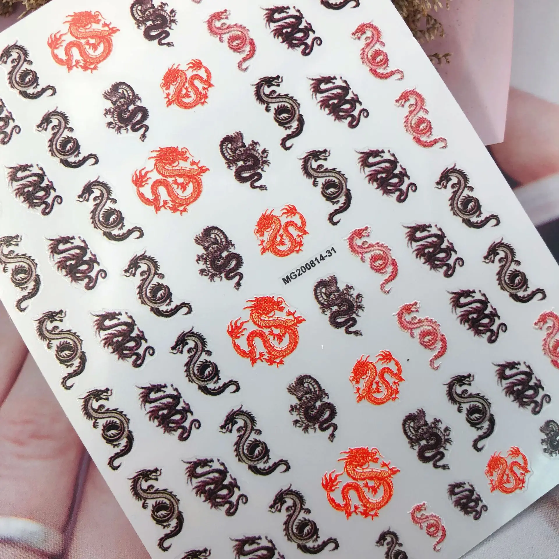 

Self-adhesive DIY Japanese black and white dragon nail sticker for nails supplies salon art manicure, As picture show