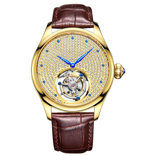 

High End Men Gold Tourbillon Watches Luxury Diamond Sapphire Original Mens Real Tourbillon Hand Wind Movement Mechanical Watch