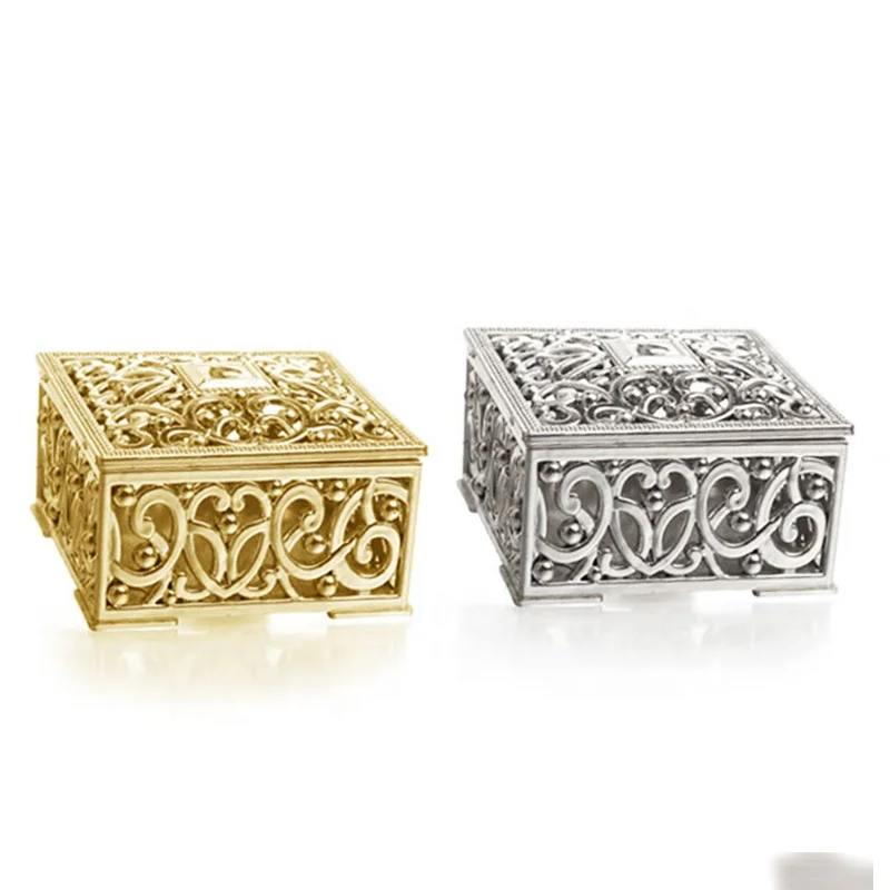 

PS Plastic Square Treasure Chest Candy Box in Gold or Silver Color