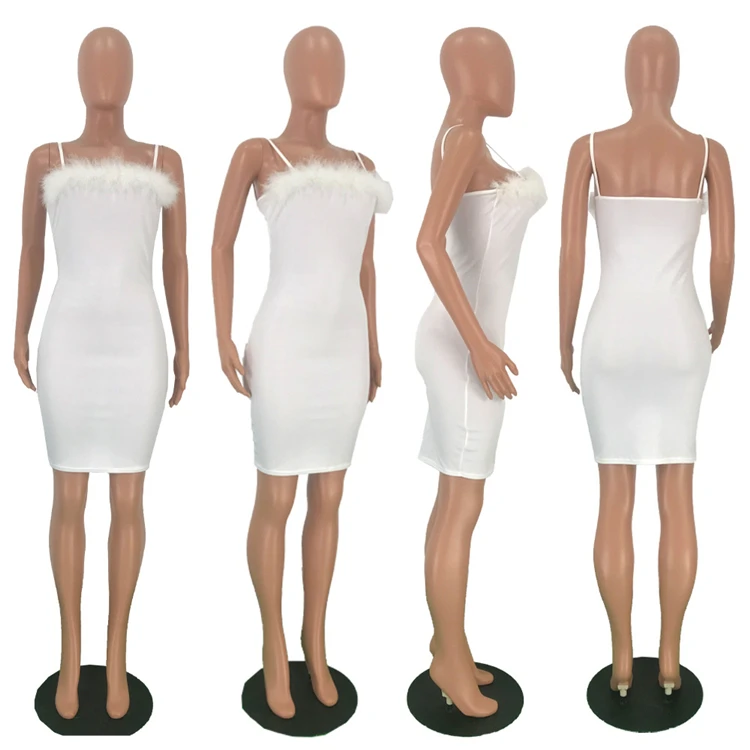 A92242 Women sexy mini dress fitness dress for women feather  off shoulder sleeveless dress for evening party wholesale