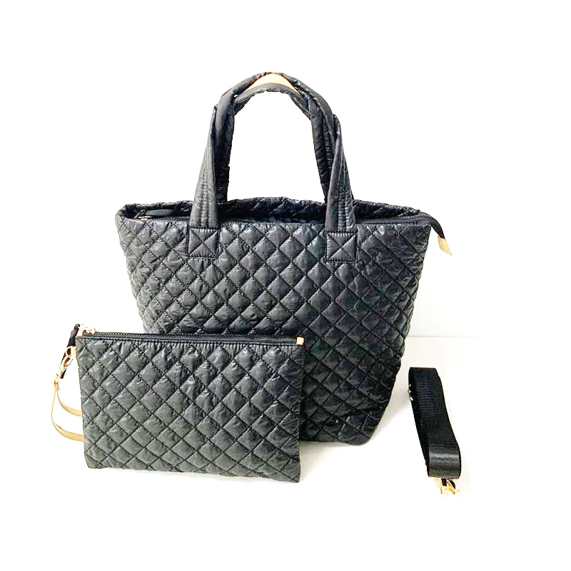 

hot selling quilted nylon puffer tote bag women handbag