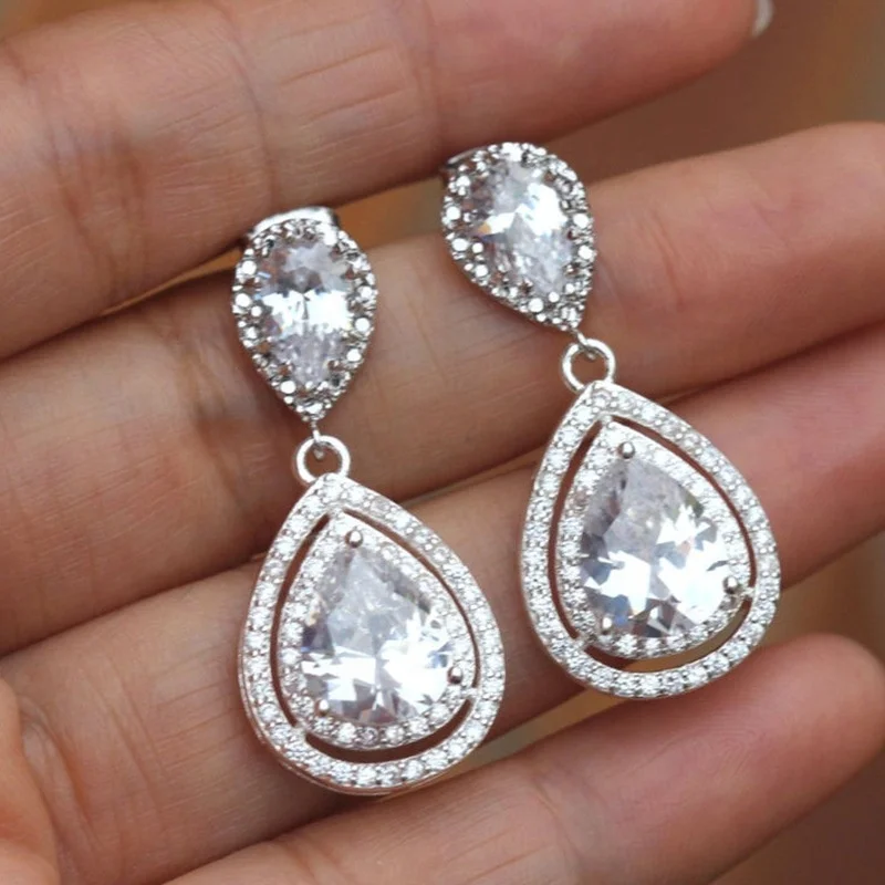 

Creative Wedding Dangle Earrings with Crystal Pear Cubic Zircon Simple and Elegant Women's Earrings Trendy Jewelry, Customized color