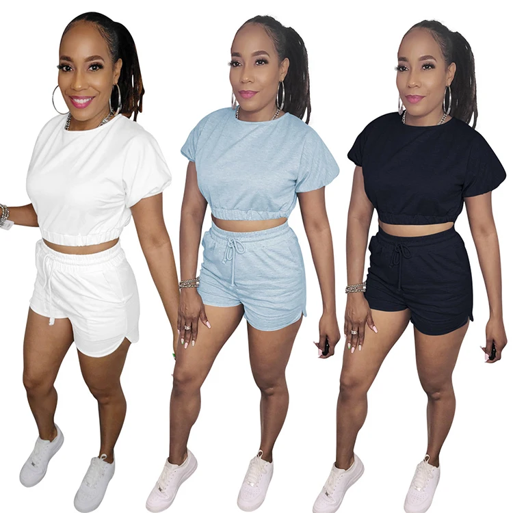 

z9108 Shorts And Top Set Womens Crop Top T Shirt Woman Two Piece Shorts Set 2021