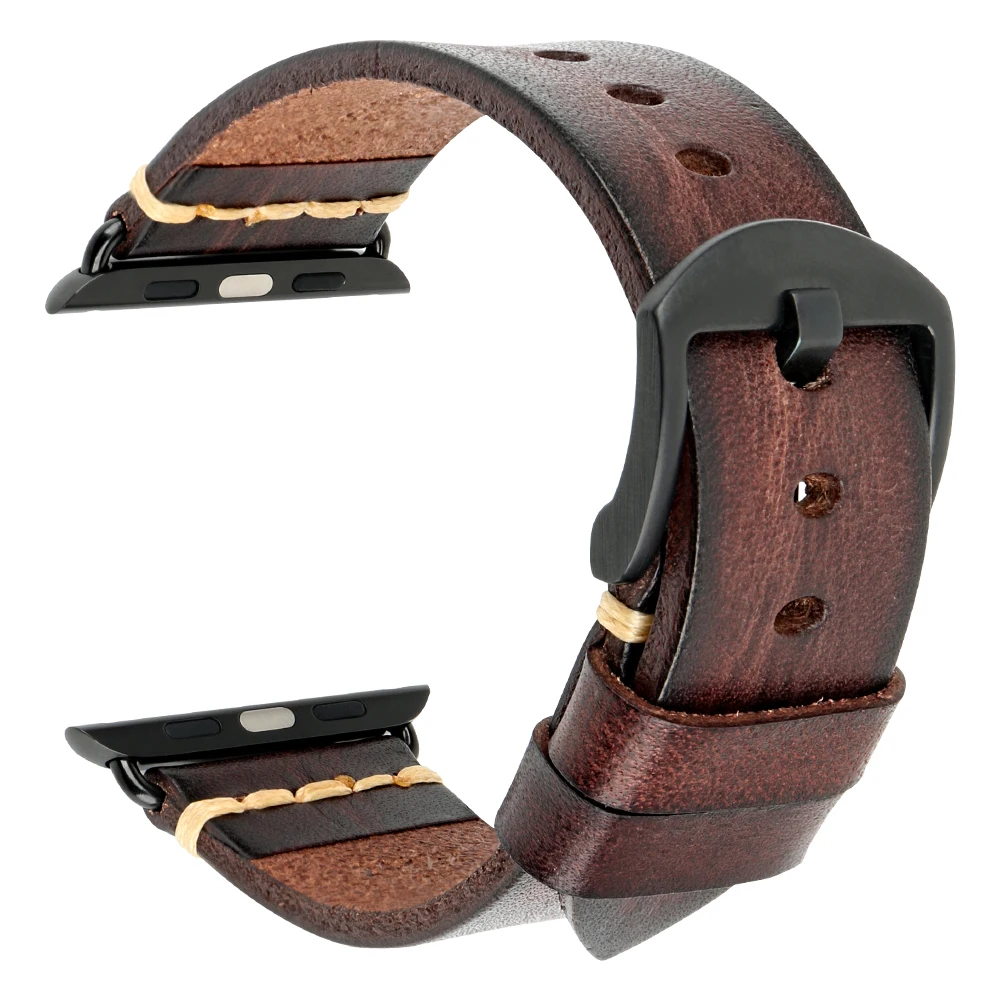 

MAIKES Handmade Leather Strap for Apple Watch Band dropshipping 44mm 42mm 40mm 38mm, Wristband for iWatch Series6/5/4/3/2, Green/red/natural brown/dark brown/ask black/grey