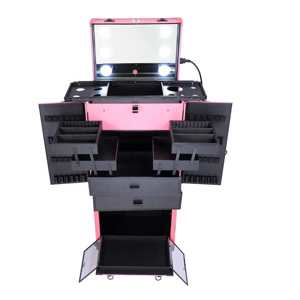 

Makeup Box Vanity Wheels Trolly Trolley Cosmetic In Led Kit For With India Tool Price Bag Mirror Black Beauty Nyx Large Boxes, Customized color