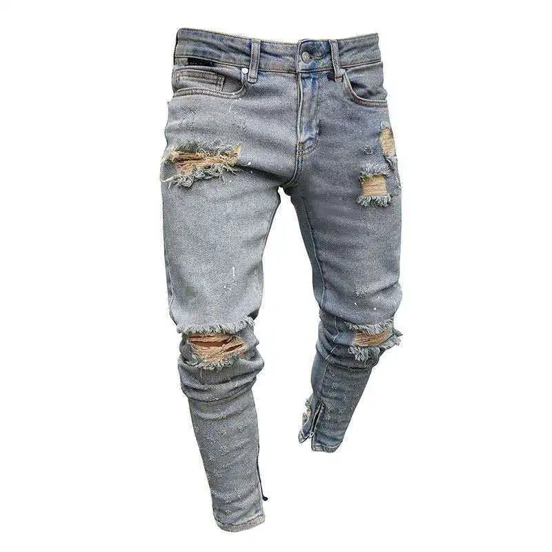 

Wholesale Distress Skinny Slim Customize Mens Ripped Trousers Pants Gray Jean For Men, Customized color